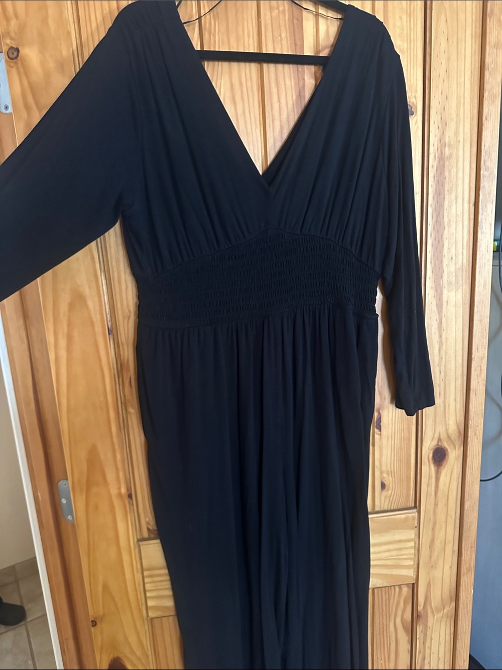 Women's Black V-Neck Smocked Waist Jumpsuit